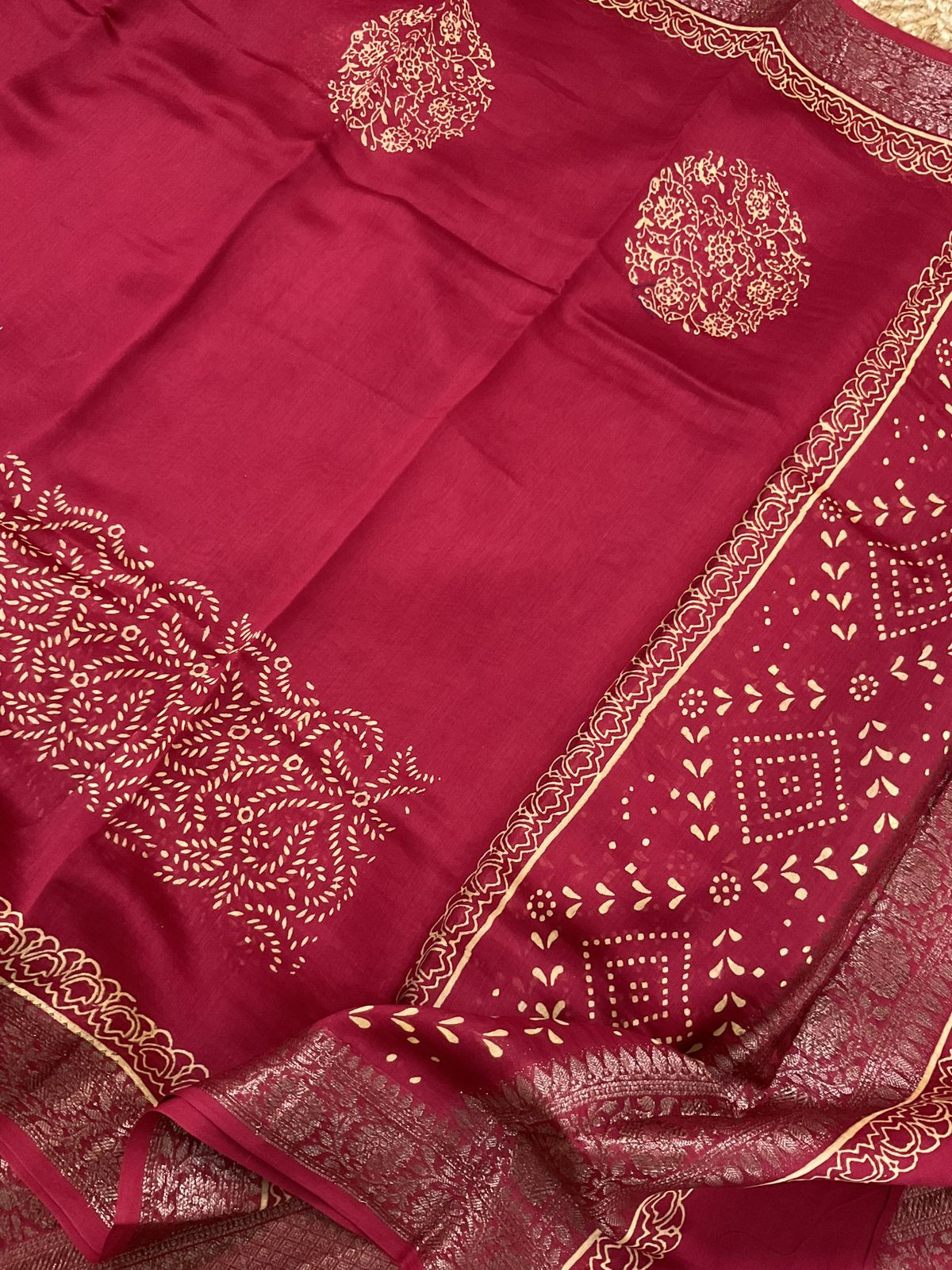 Pure Maheshwari Printed Banarasi Weaved Suit - Red