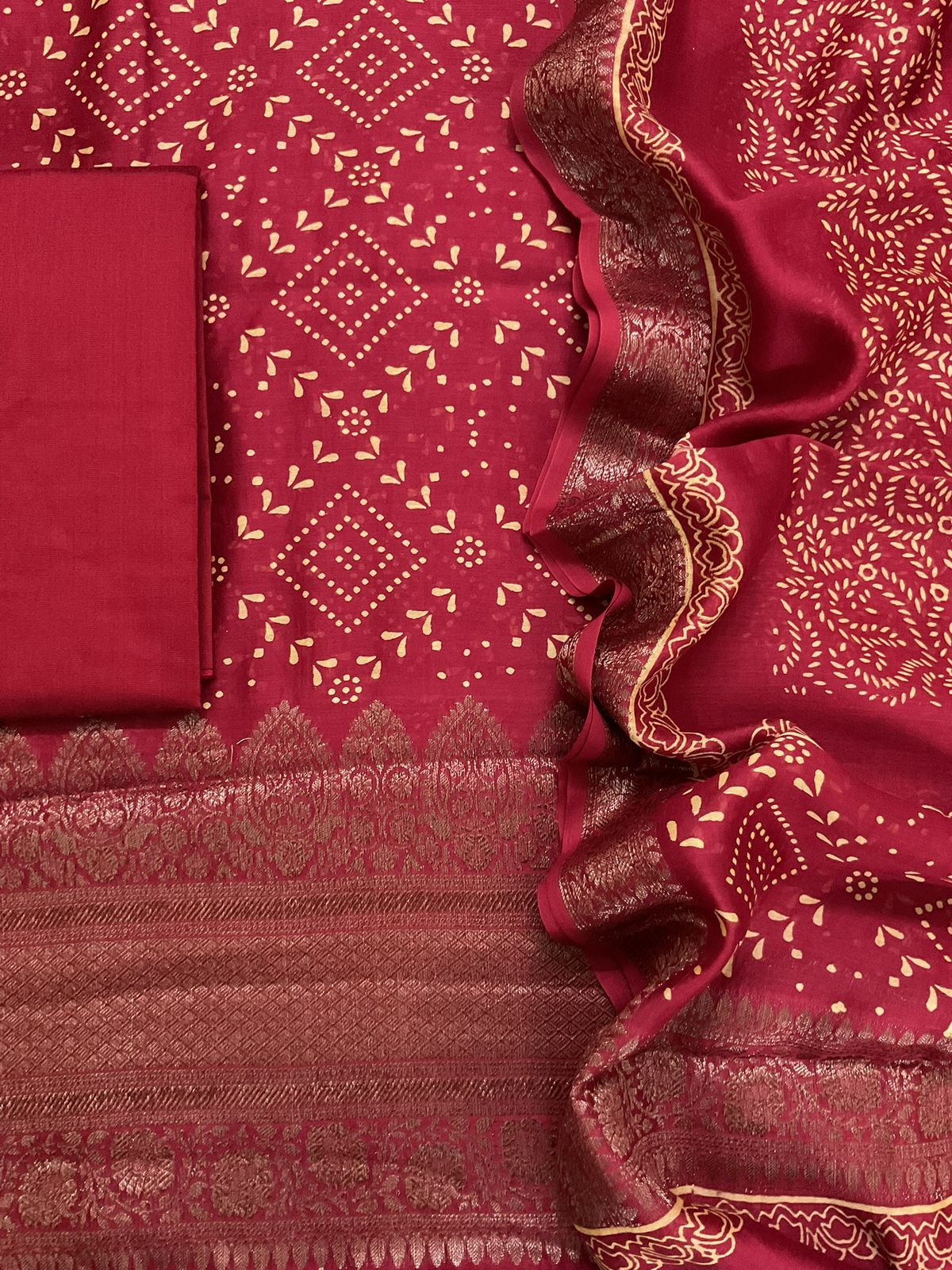 Pure Maheshwari Printed Banarasi Weaved Suit - Red