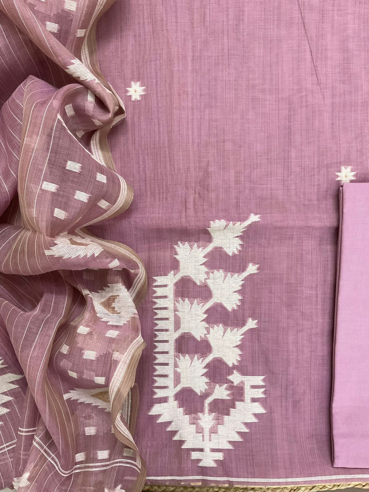 Soft Fine Slub Chanderi Jamdani Weaved Suit - Purple