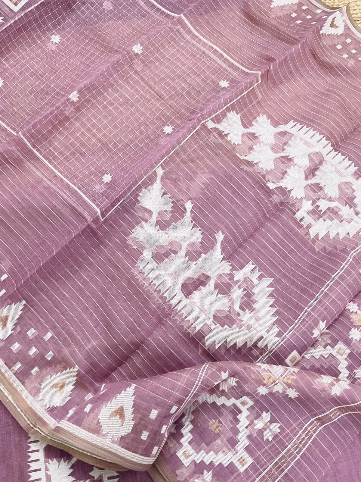 Soft Fine Slub Chanderi Jamdani Weaved Suit - Purple