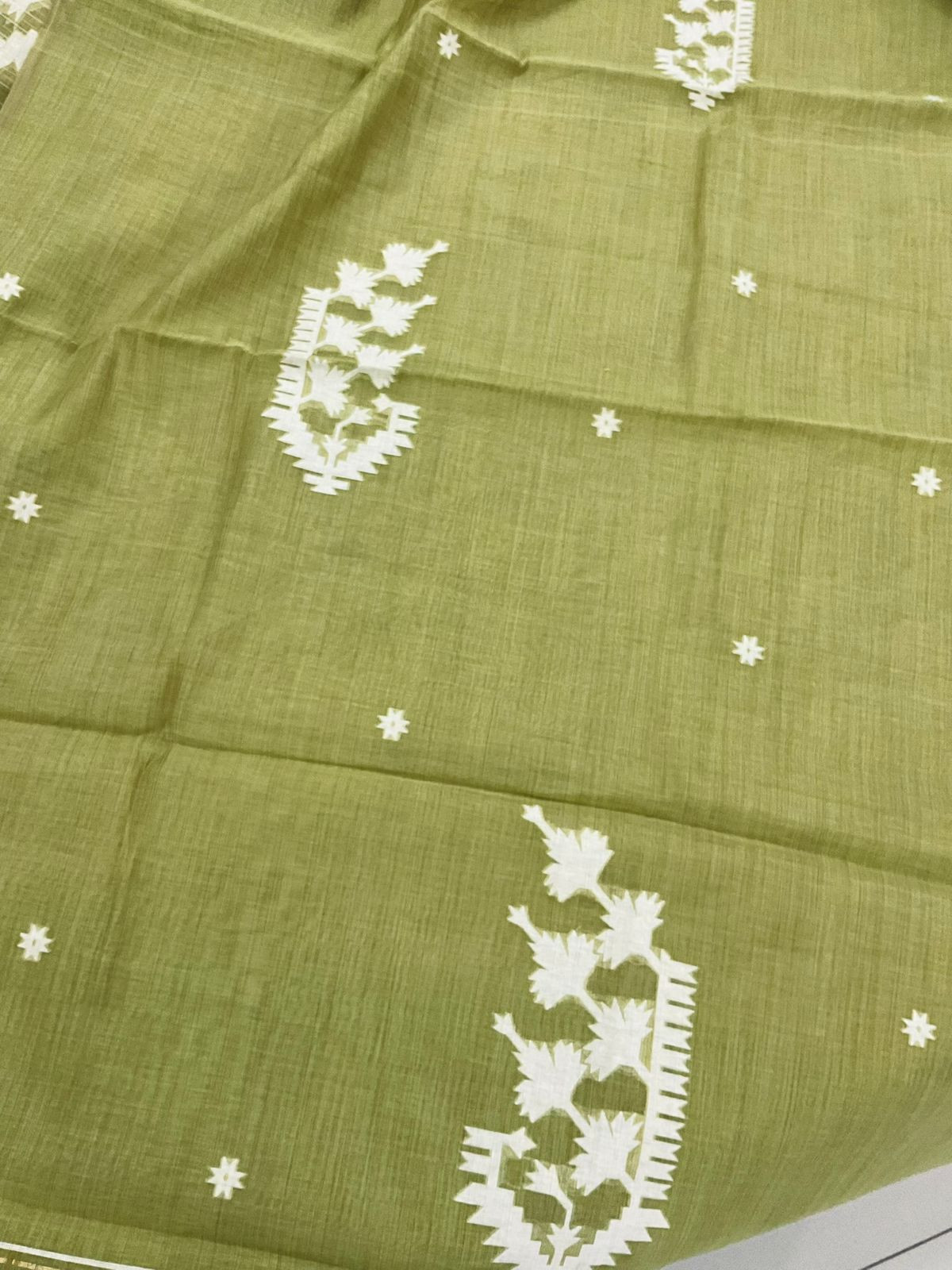 Soft Fine Slub Chanderi Jamdani Weaved Suit - Green