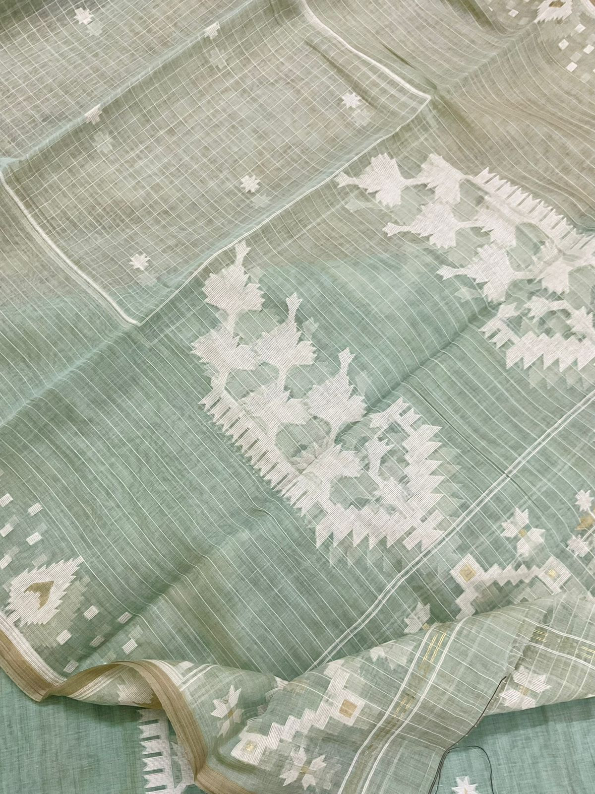 Soft Fine Slub Chanderi Jamdani Weaved Suit - Sea Green