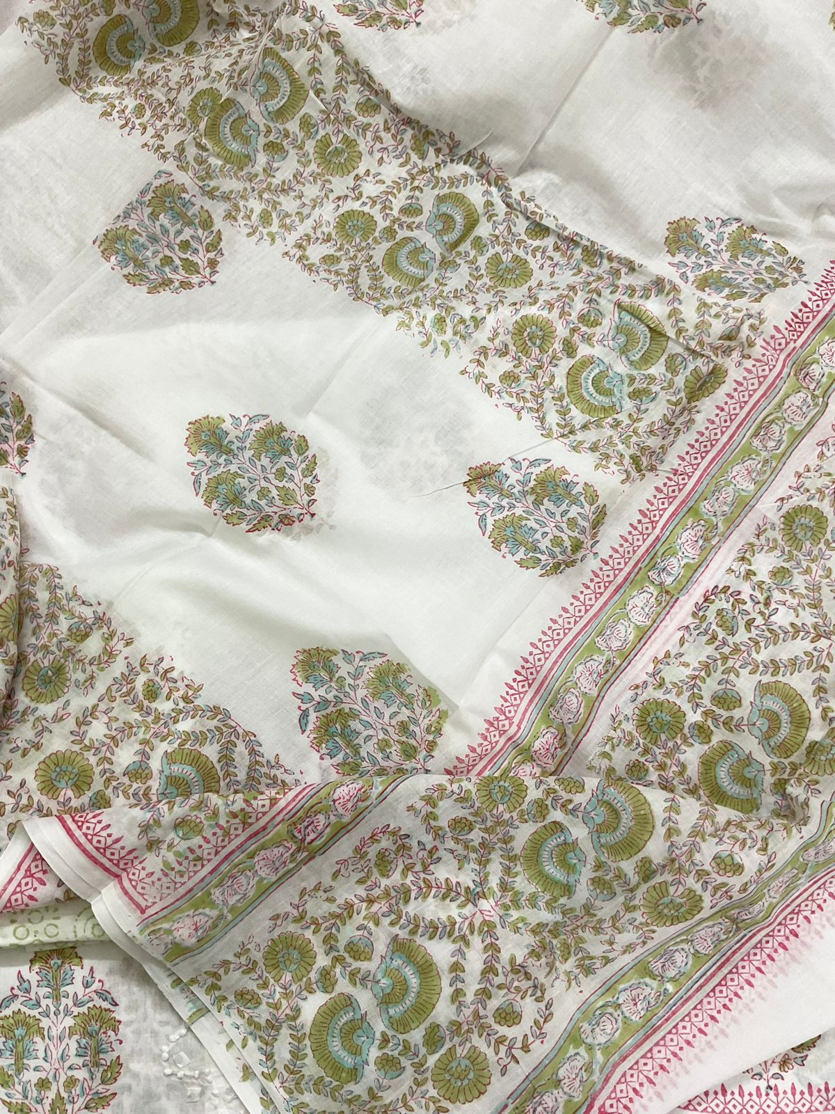 Pure Cotton Printed Embroidered Suit - White