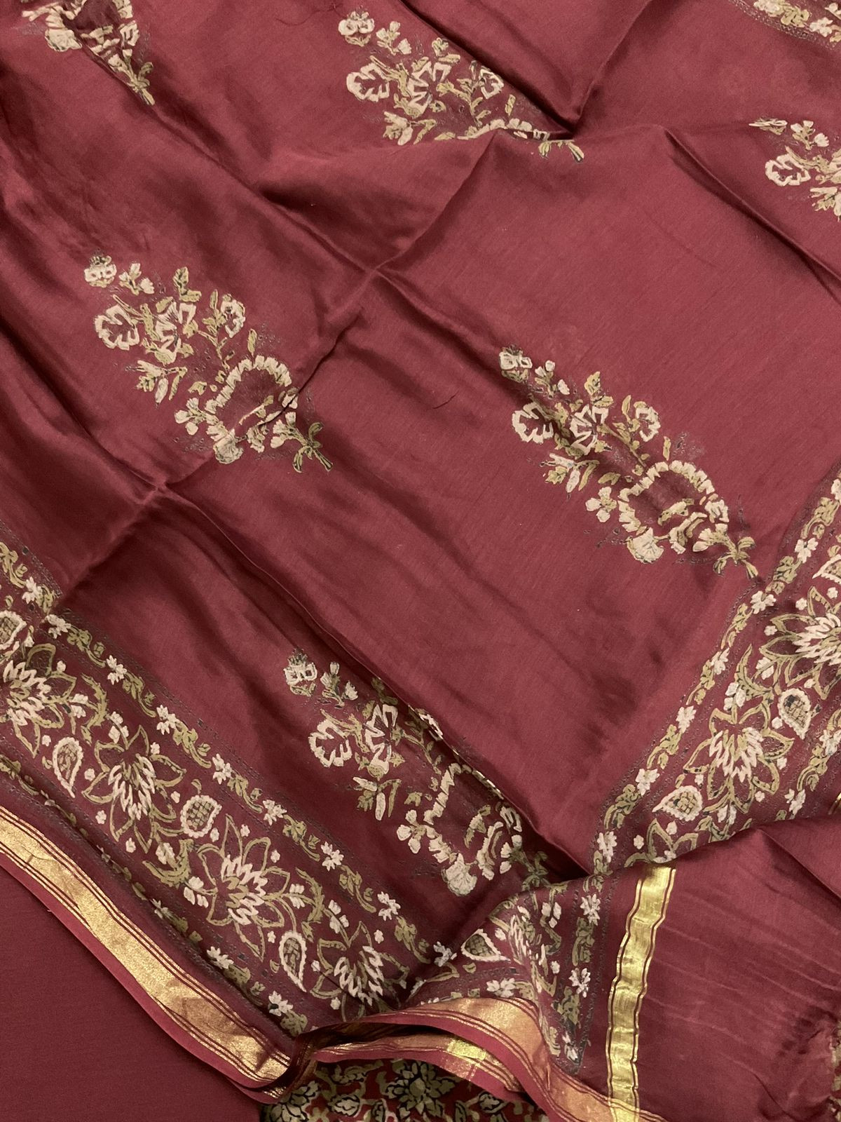 Pure Cotton Printed Embroidered Suit - Maroon