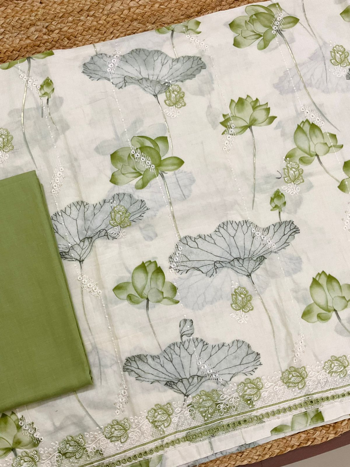 Pure Cotton Printed Embroidered Suit - Off White