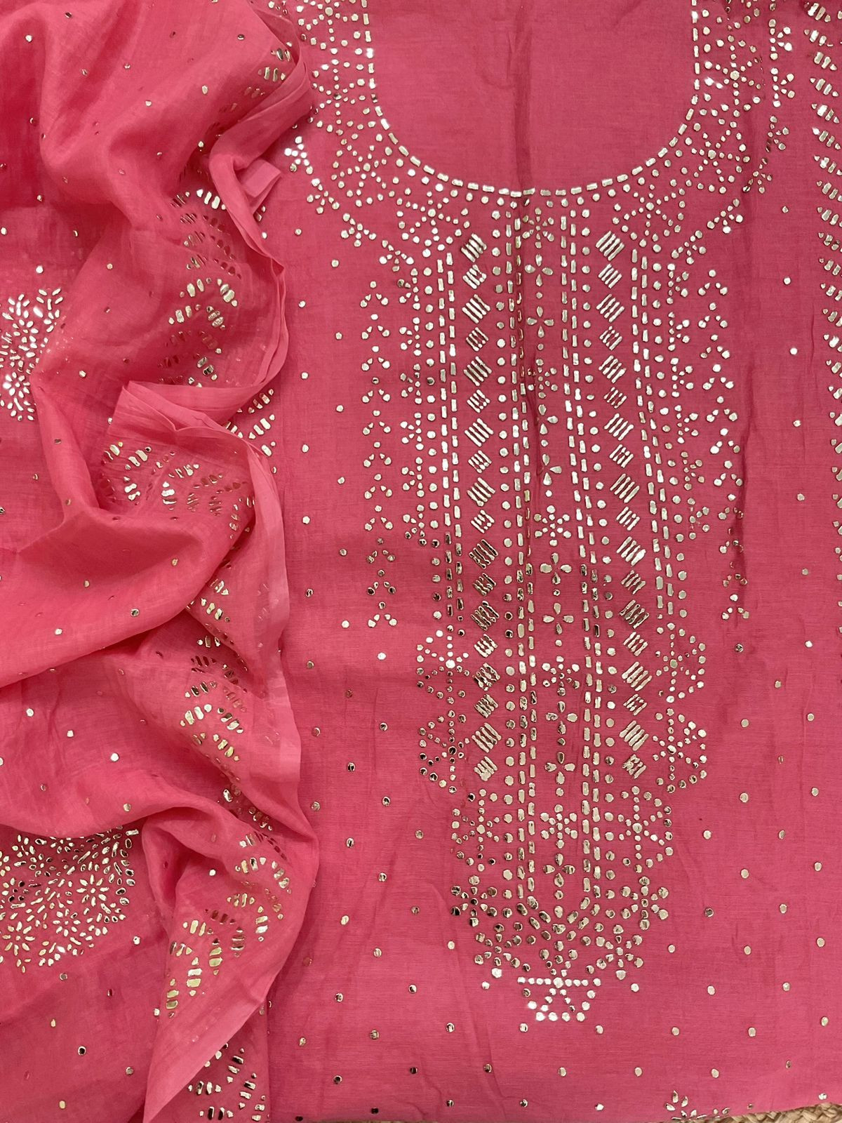 Pure Chanderi Embroidered Suit - Pink