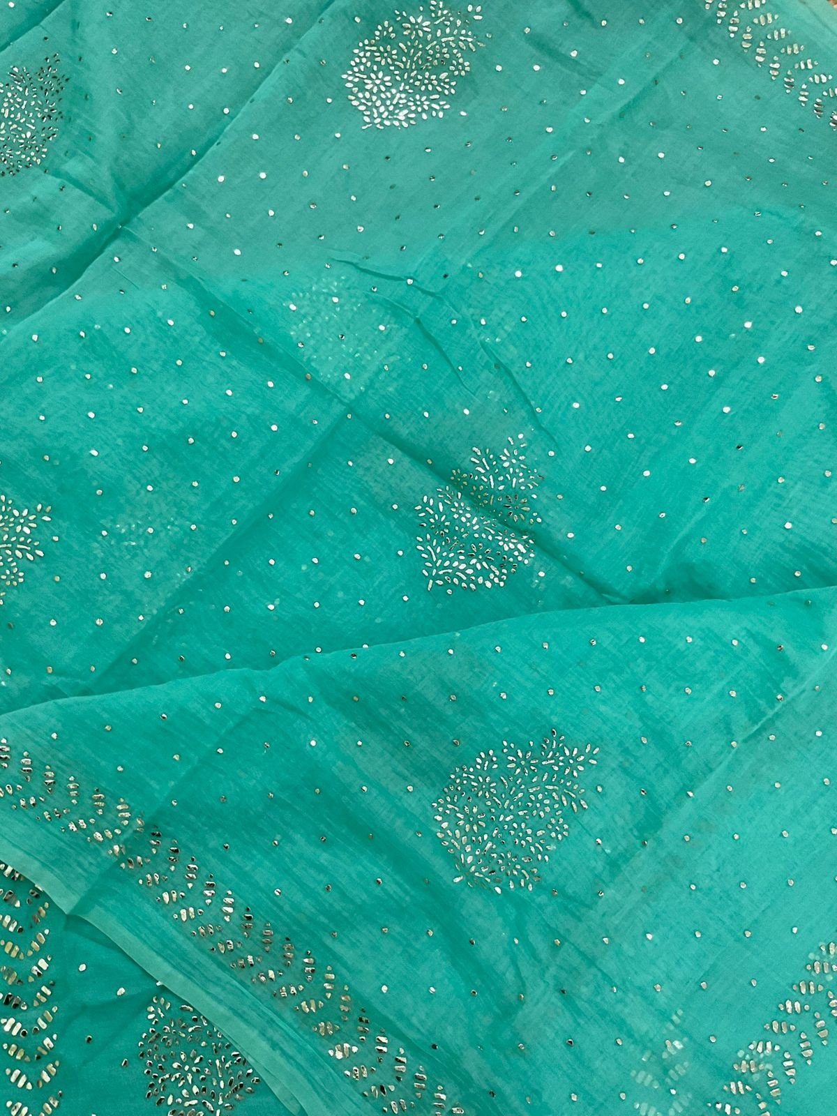 Pure Chanderi Embroidered Suit - Blue