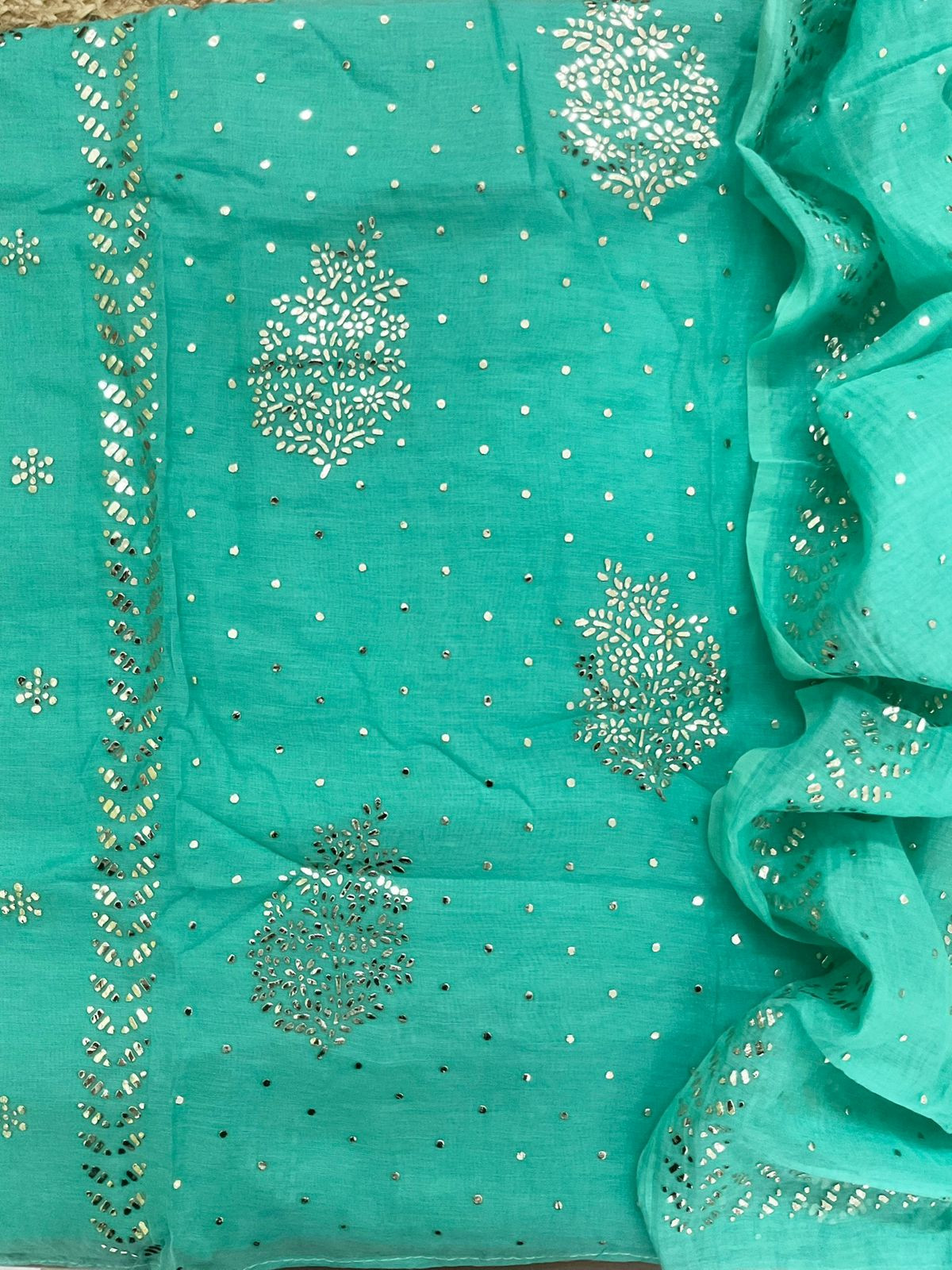 Pure Chanderi Embroidered Suit - Blue