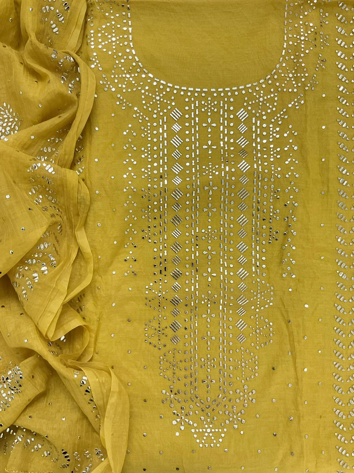 Pure Chanderi Embroidered Suit - Yellow