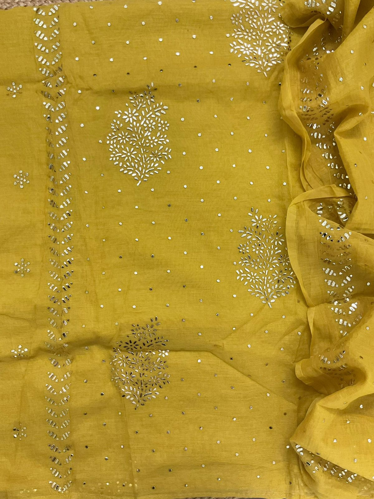 Pure Chanderi Embroidered Suit - Yellow
