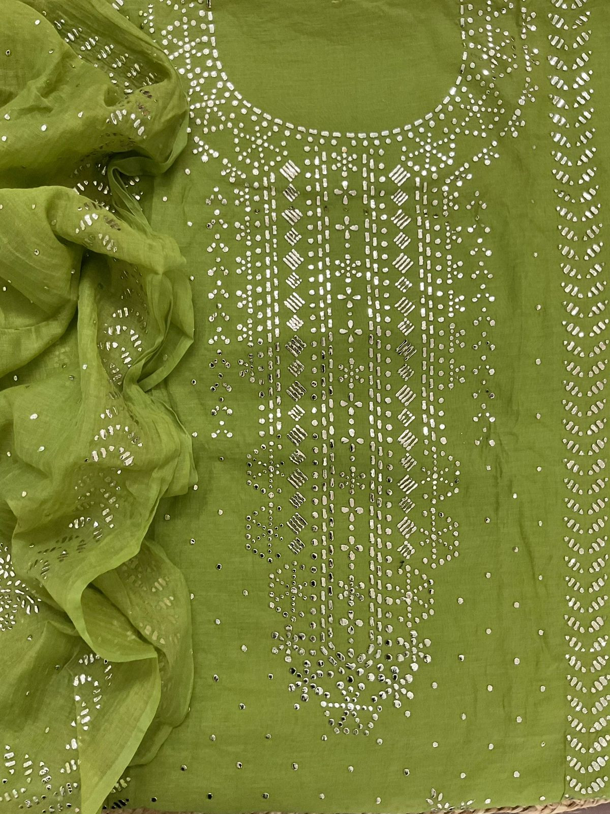 Pure Chanderi Embroidered Suit - Green