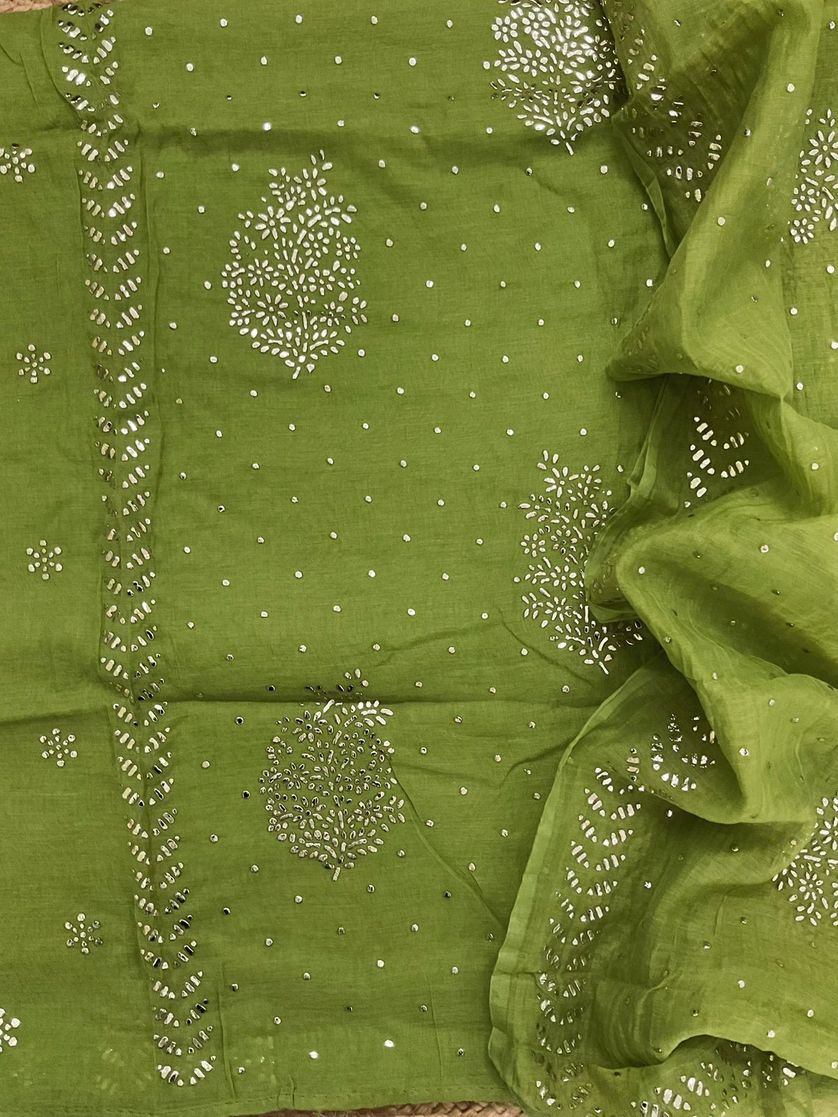 Pure Chanderi Embroidered Suit - Green