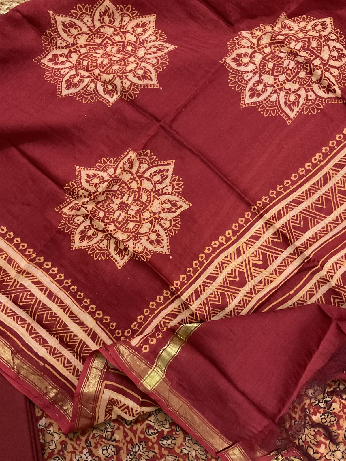 Pure Cotton Printed Embroidered Suit - Red