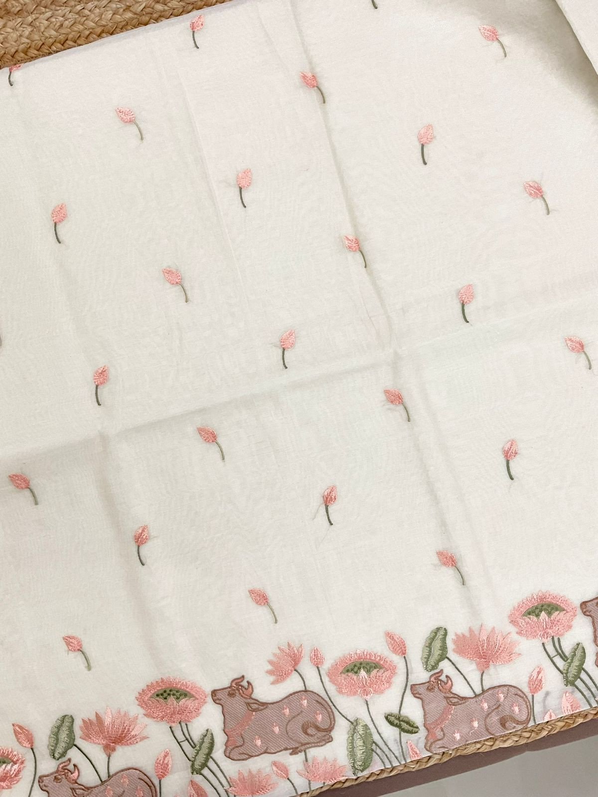 Pure Chanderi Embroidered Suit - Off White