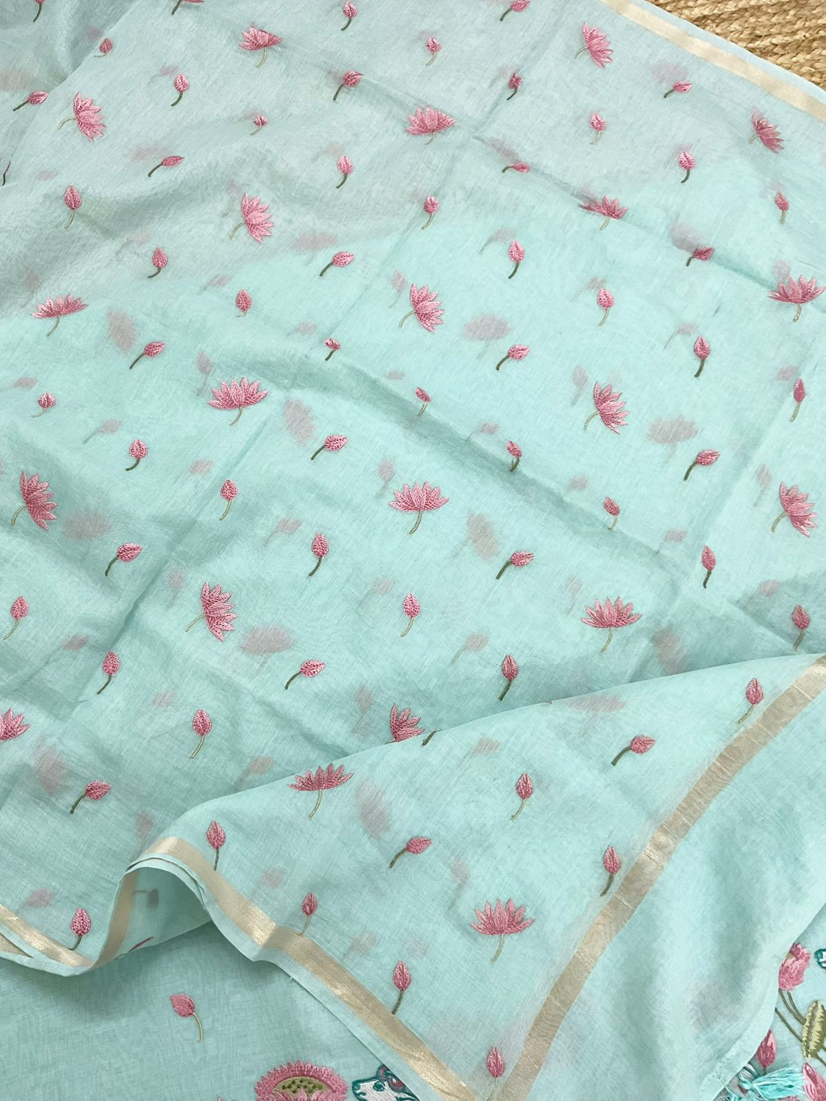 Pure Chanderi Embroidered Suit - Blue