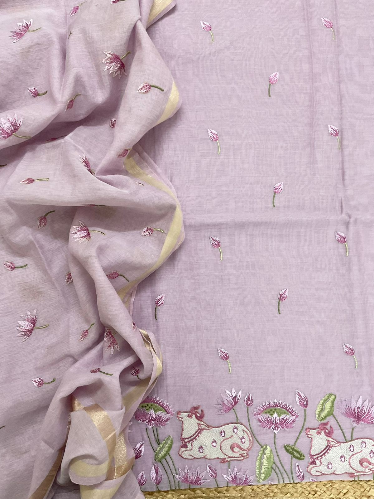 Pure Chanderi Embroidered Suit - Lavender