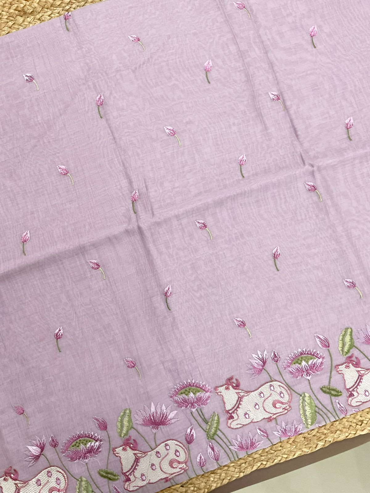 Pure Chanderi Embroidered Suit - Lavender