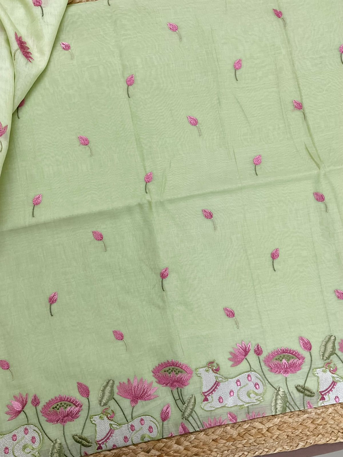 Pure Chanderi Embroidered Suit - Green