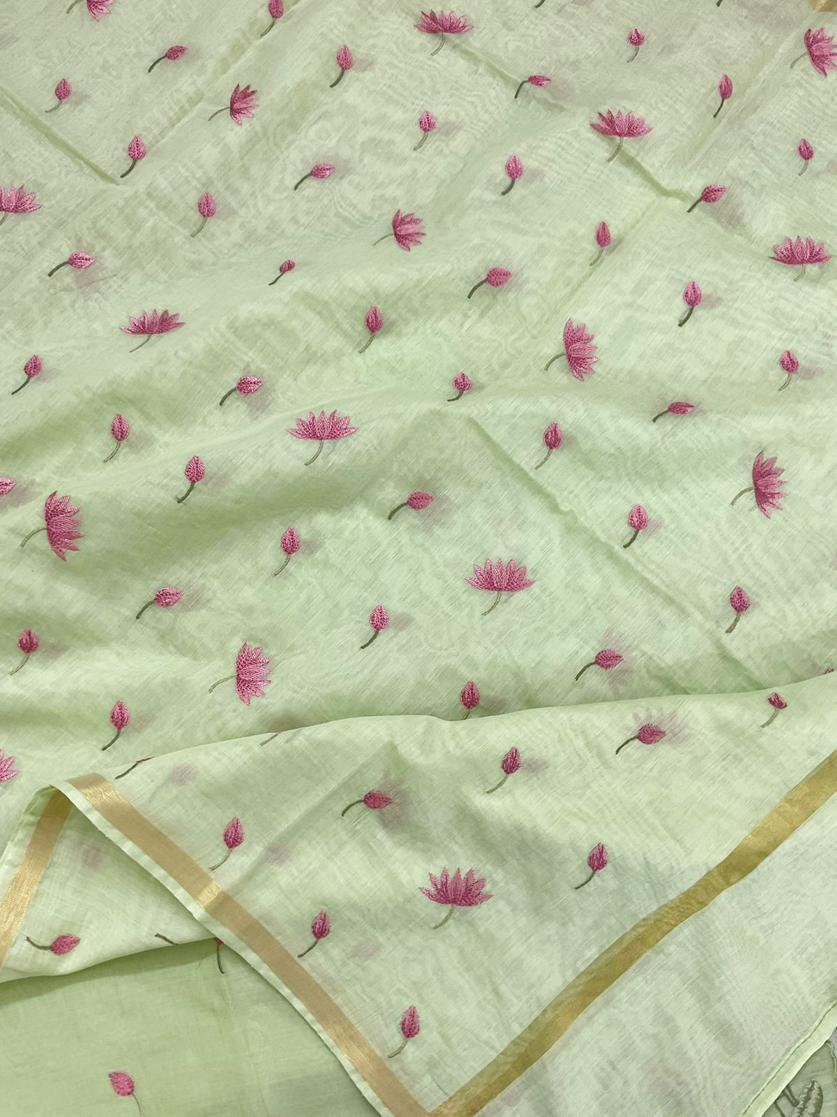 Pure Chanderi Embroidered Suit - Green