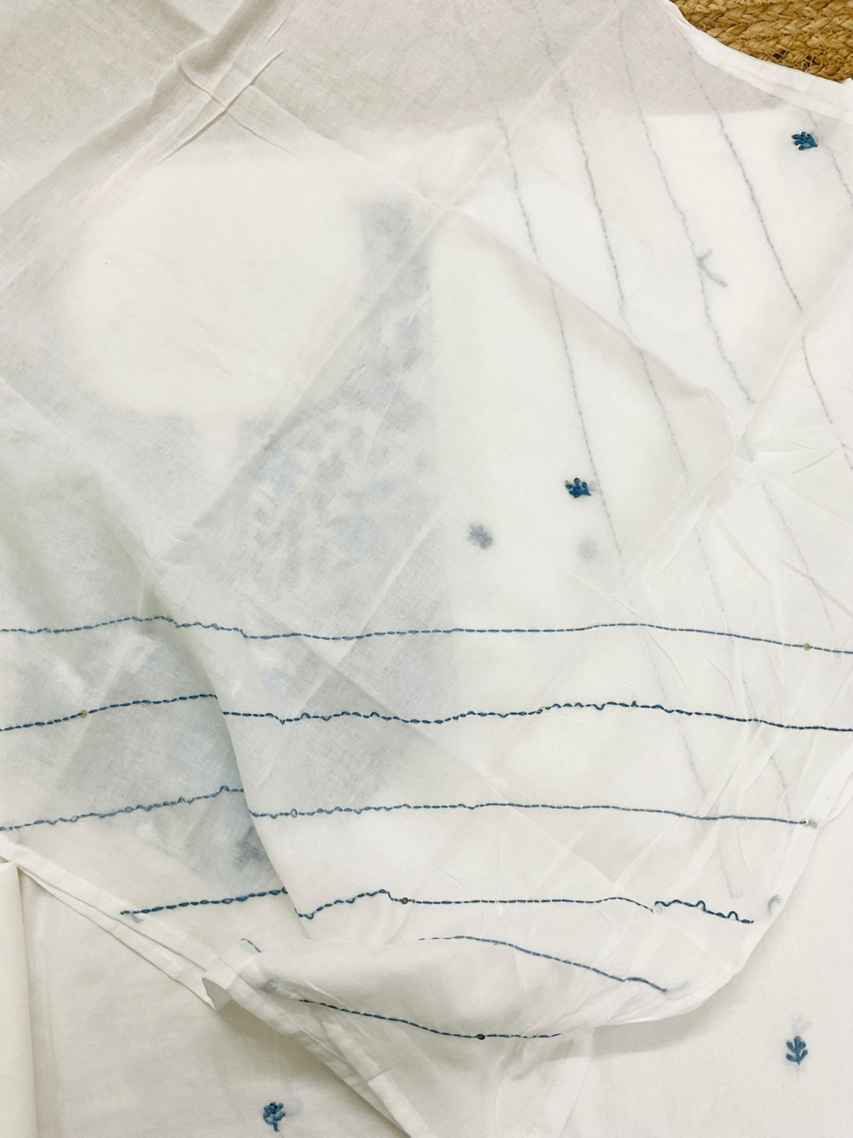 Pure Cotton Brush Painted Embroidered Suit - Off White