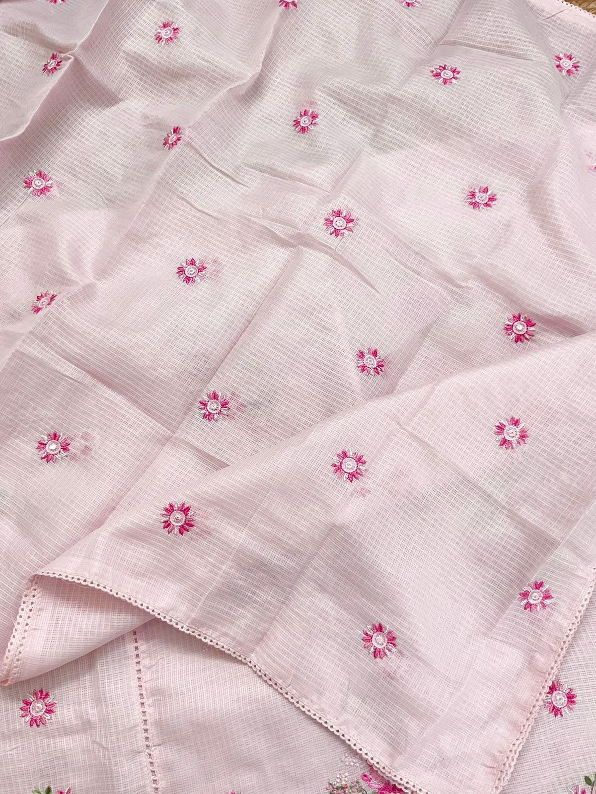 Soft Kota Silk Embroidered Suit - Pink