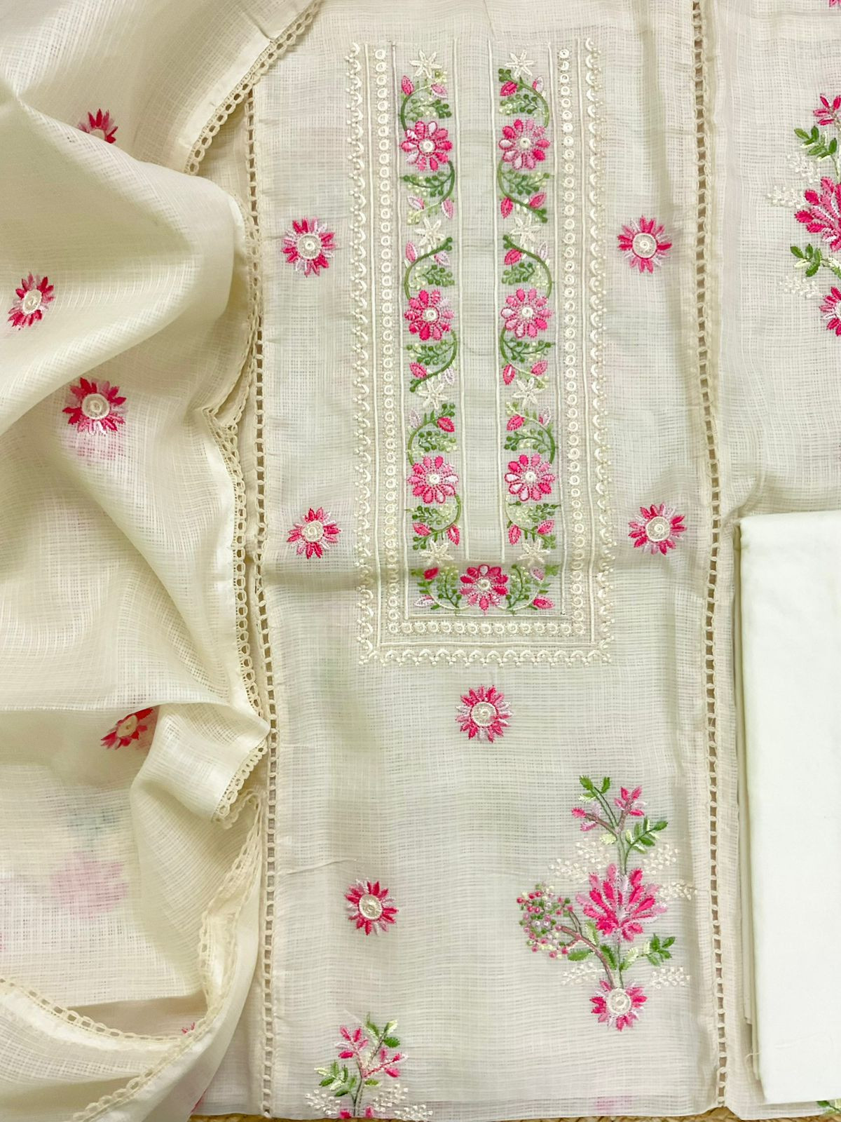 Soft Kota Silk Embroidered Suit - Yellow