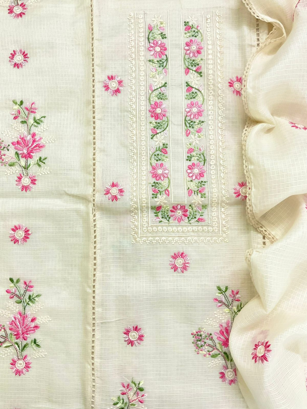 Soft Kota Silk Embroidered Suit - Yellow