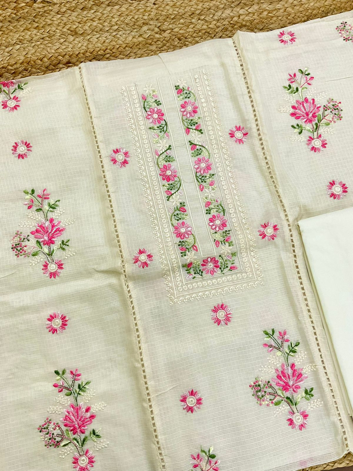 Soft Kota Silk Embroidered Suit - Yellow