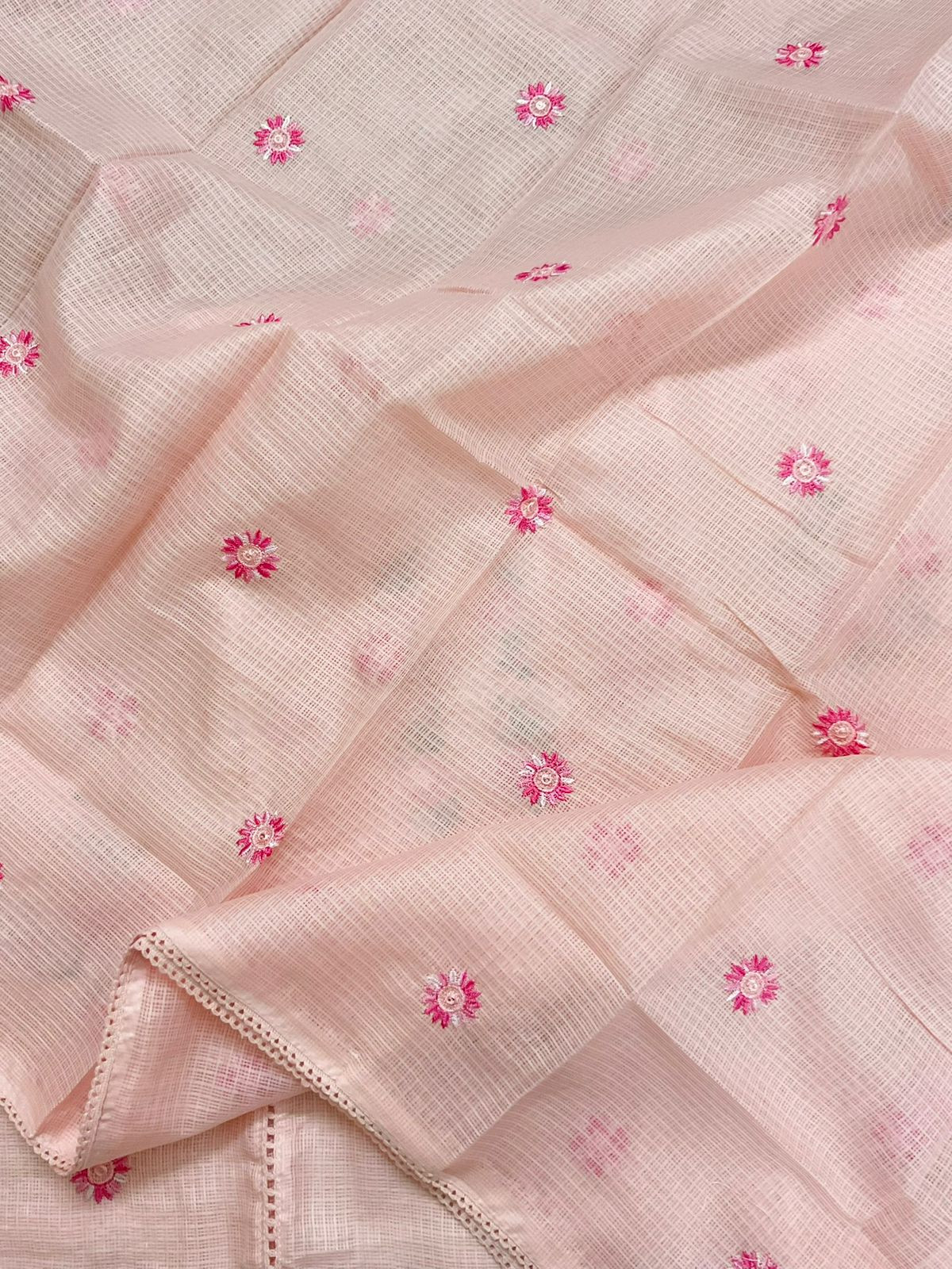 Soft Kota Silk Embroidered Suit - Peach