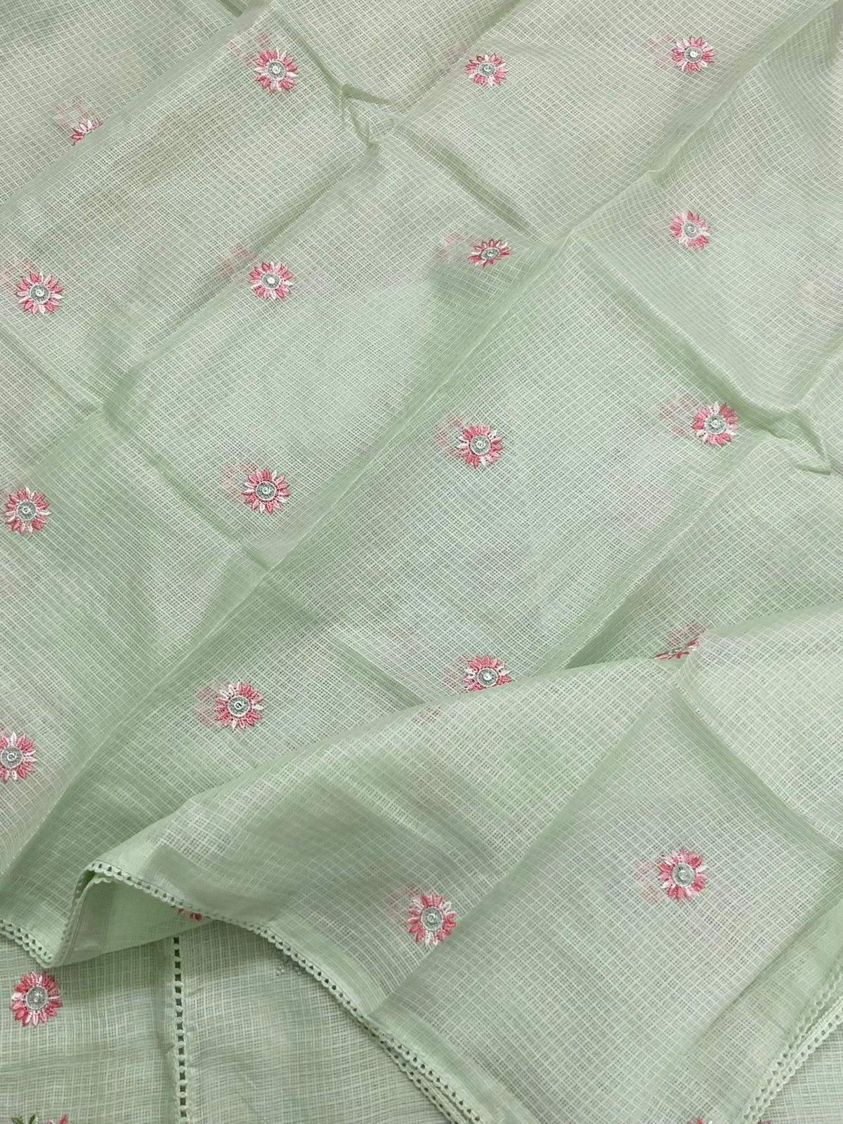 Soft Kota Silk Embroidered Suit - Green