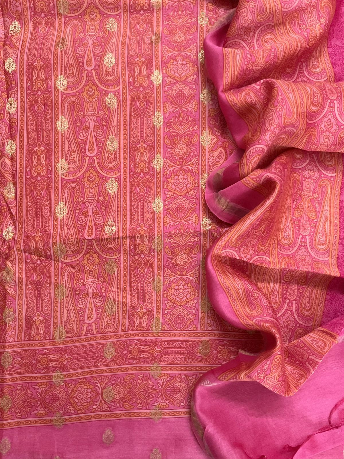 Pure Maheshwari Printed Banarasi Weaved Suit - Pink