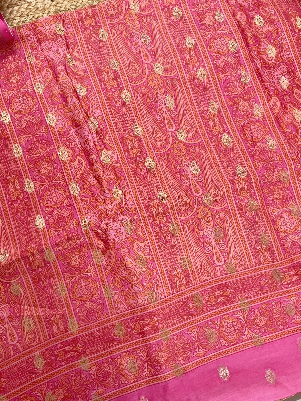 Pure Maheshwari Printed Banarasi Weaved Suit - Pink