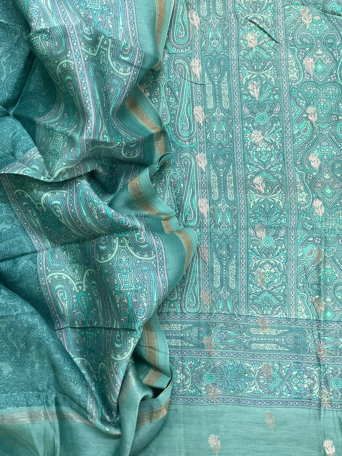 Pure Maheshwari Printed Banarasi Weaved Suit - Blue