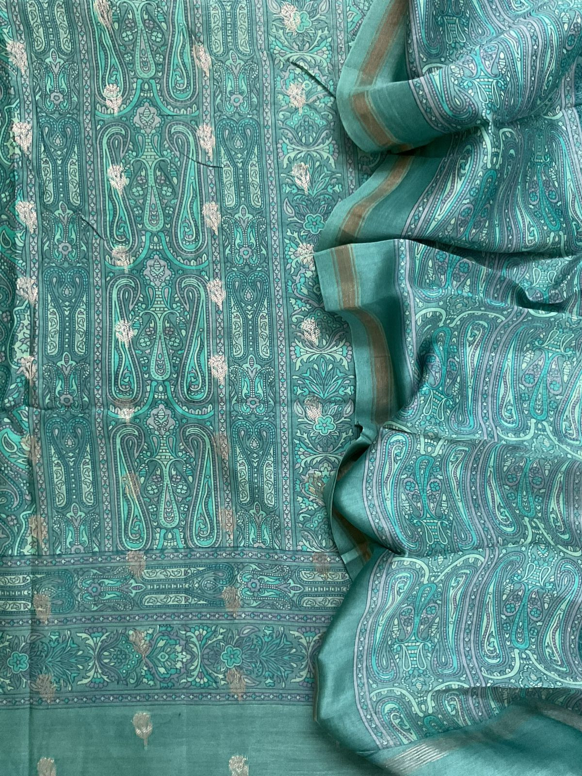 Pure Maheshwari Printed Banarasi Weaved Suit - Blue