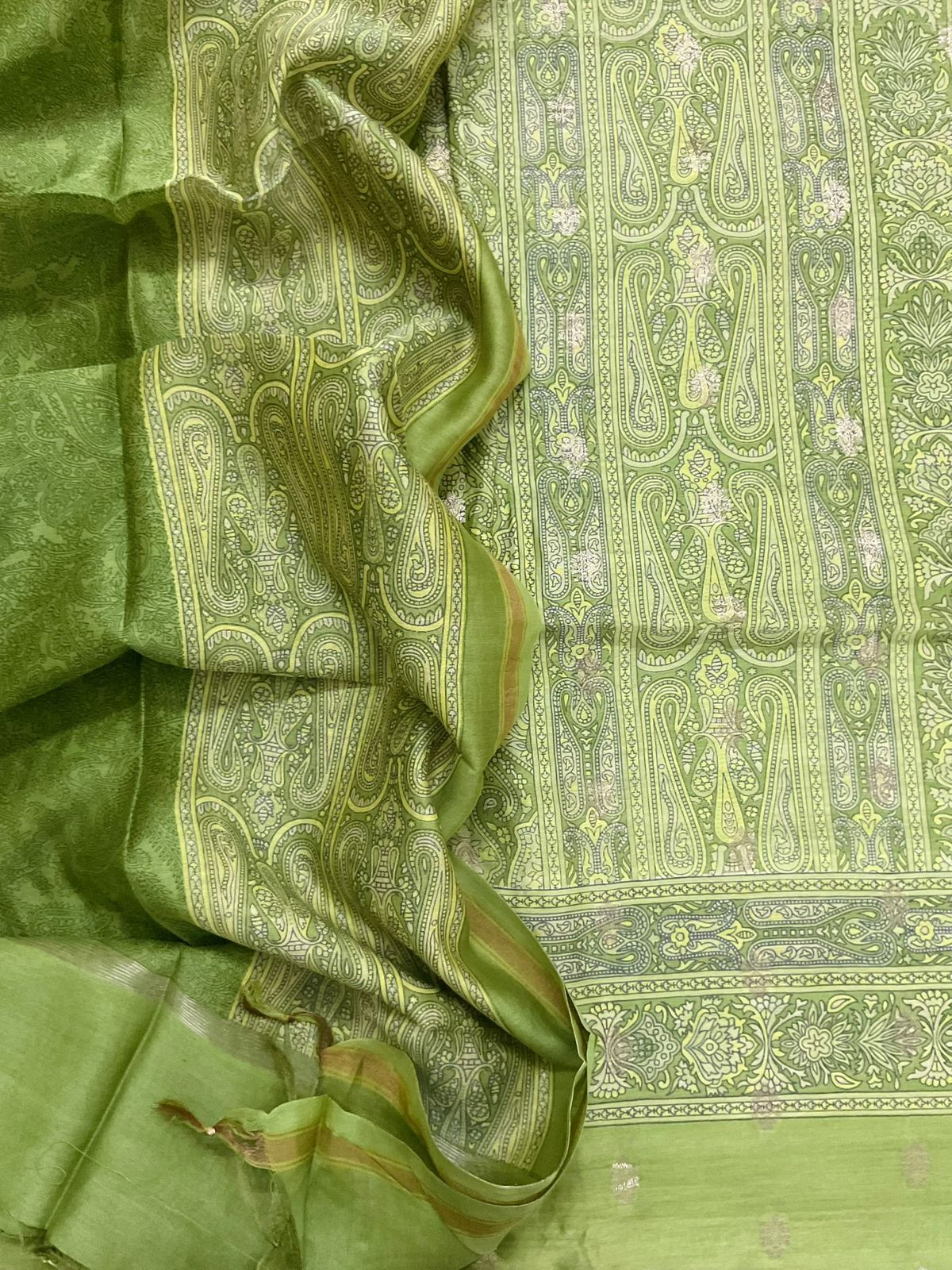 Pure Maheshwari Printed Banarasi Weaved Suit - Green