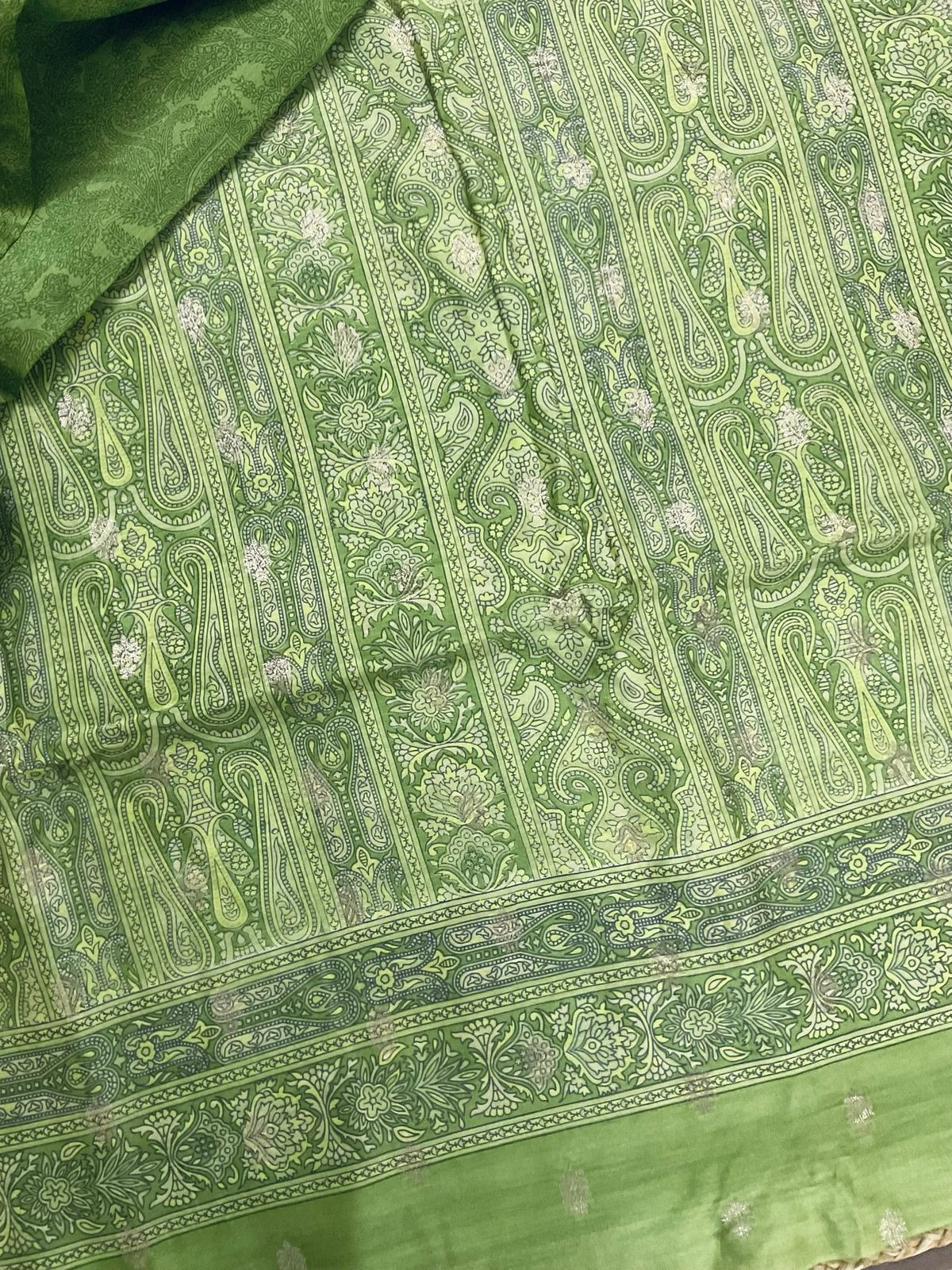 Pure Maheshwari Printed Banarasi Weaved Suit - Green