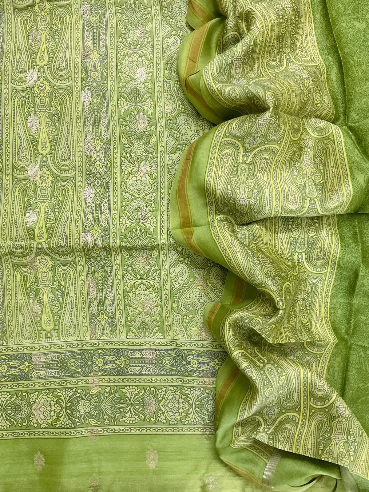 Pure Maheshwari Printed Banarasi Weaved Suit - Green