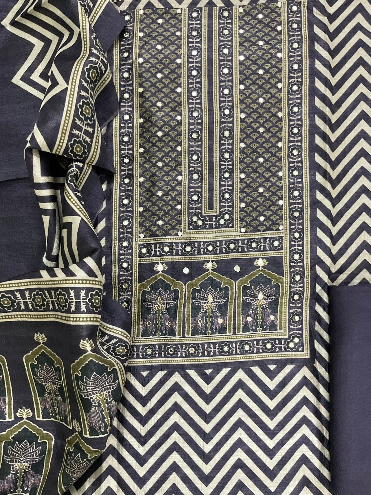 Soft Semi Raw Silk Printed Embroidered Suit - Purple