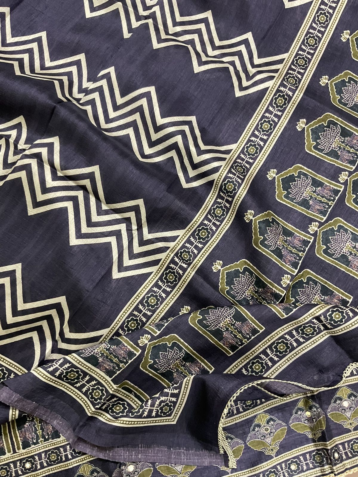 Soft Semi Raw Silk Printed Embroidered Suit - Purple