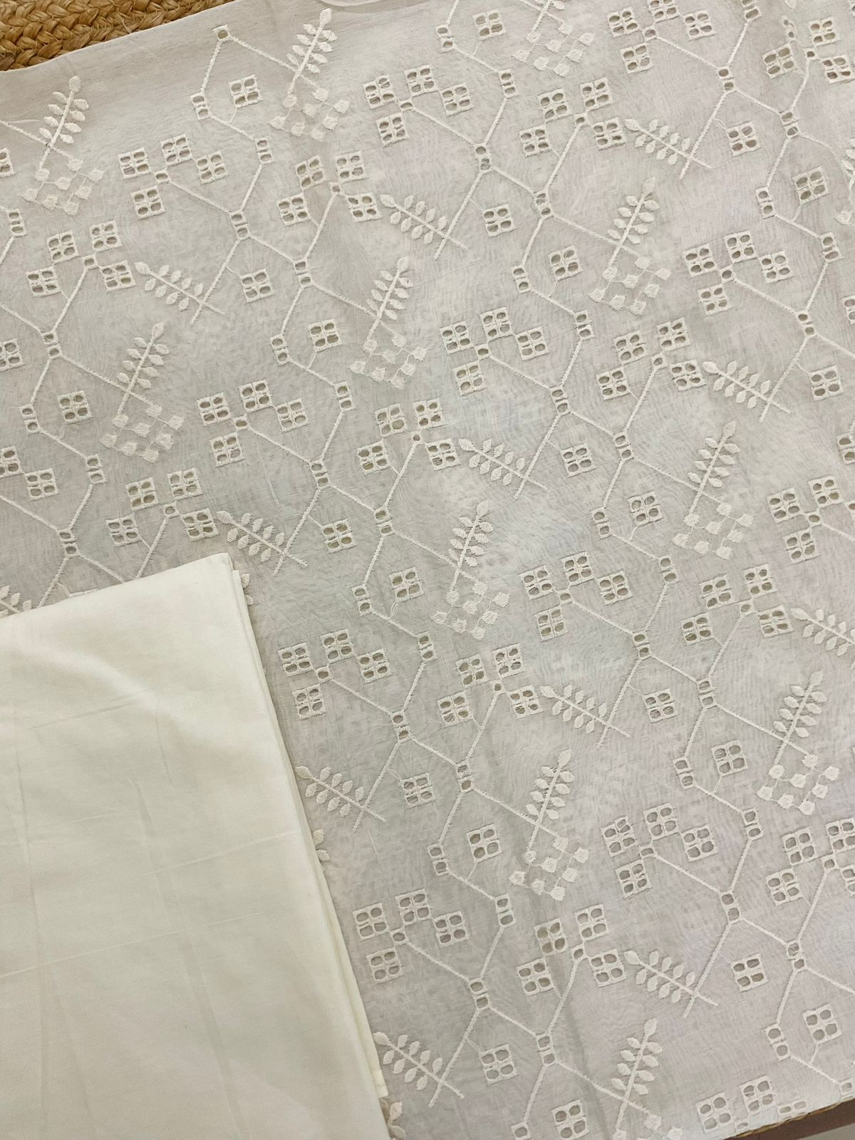 Pure Mul Chanderi Block Printed Embroidered Suit - Off White