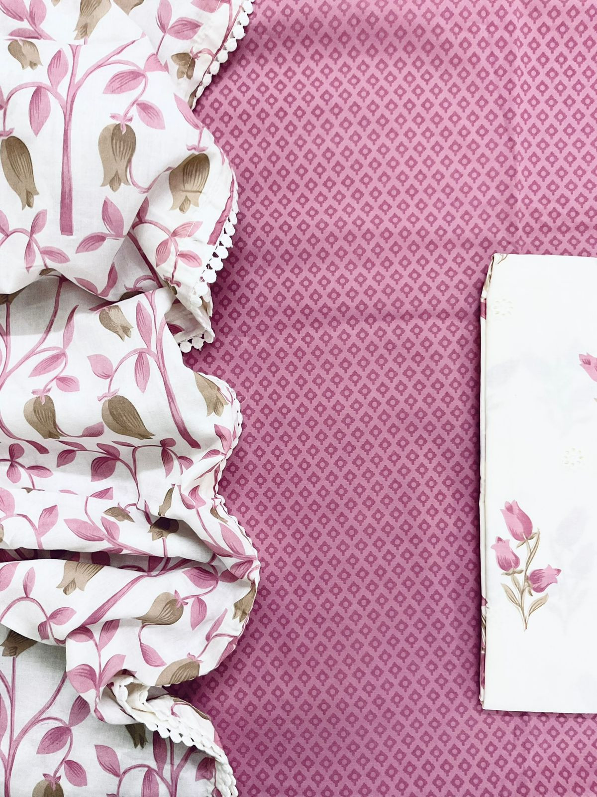 Pure Cotton Printed Embroidered Suit - Pink