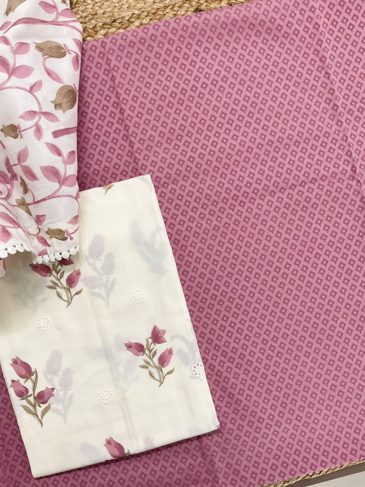 Pure Cotton Printed Embroidered Suit - Pink