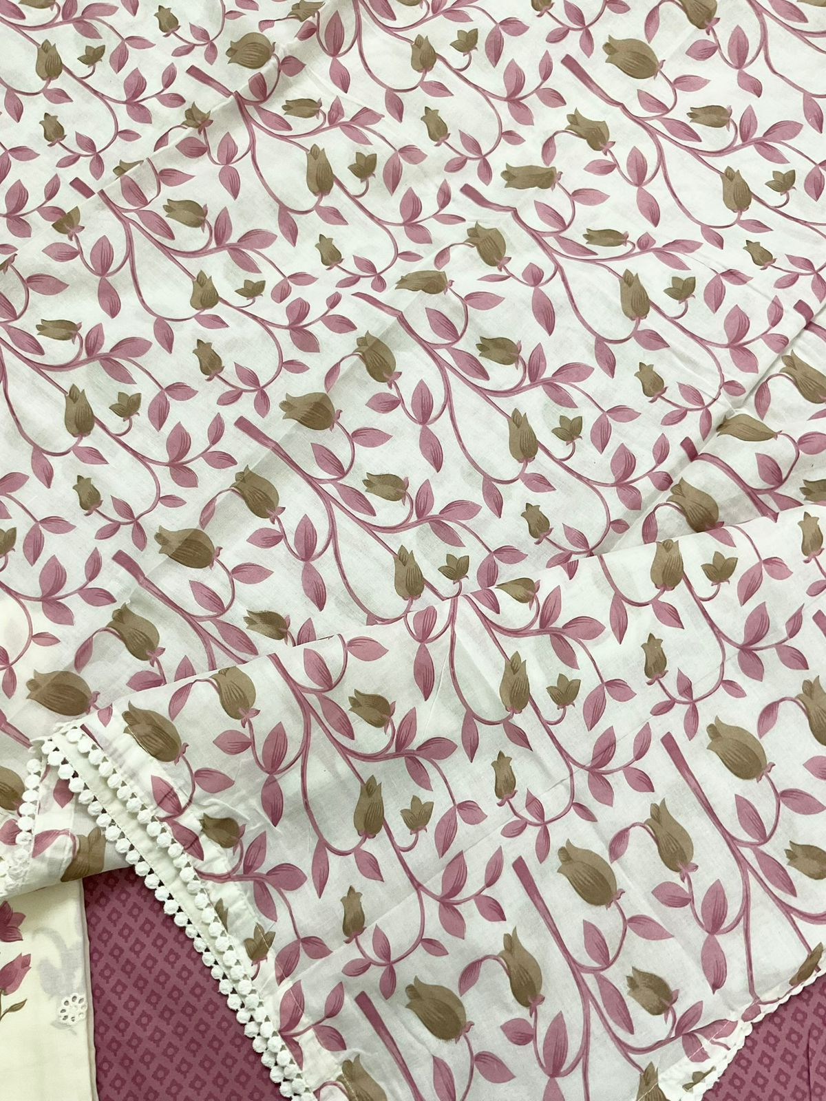 Pure Cotton Printed Embroidered Suit - Pink