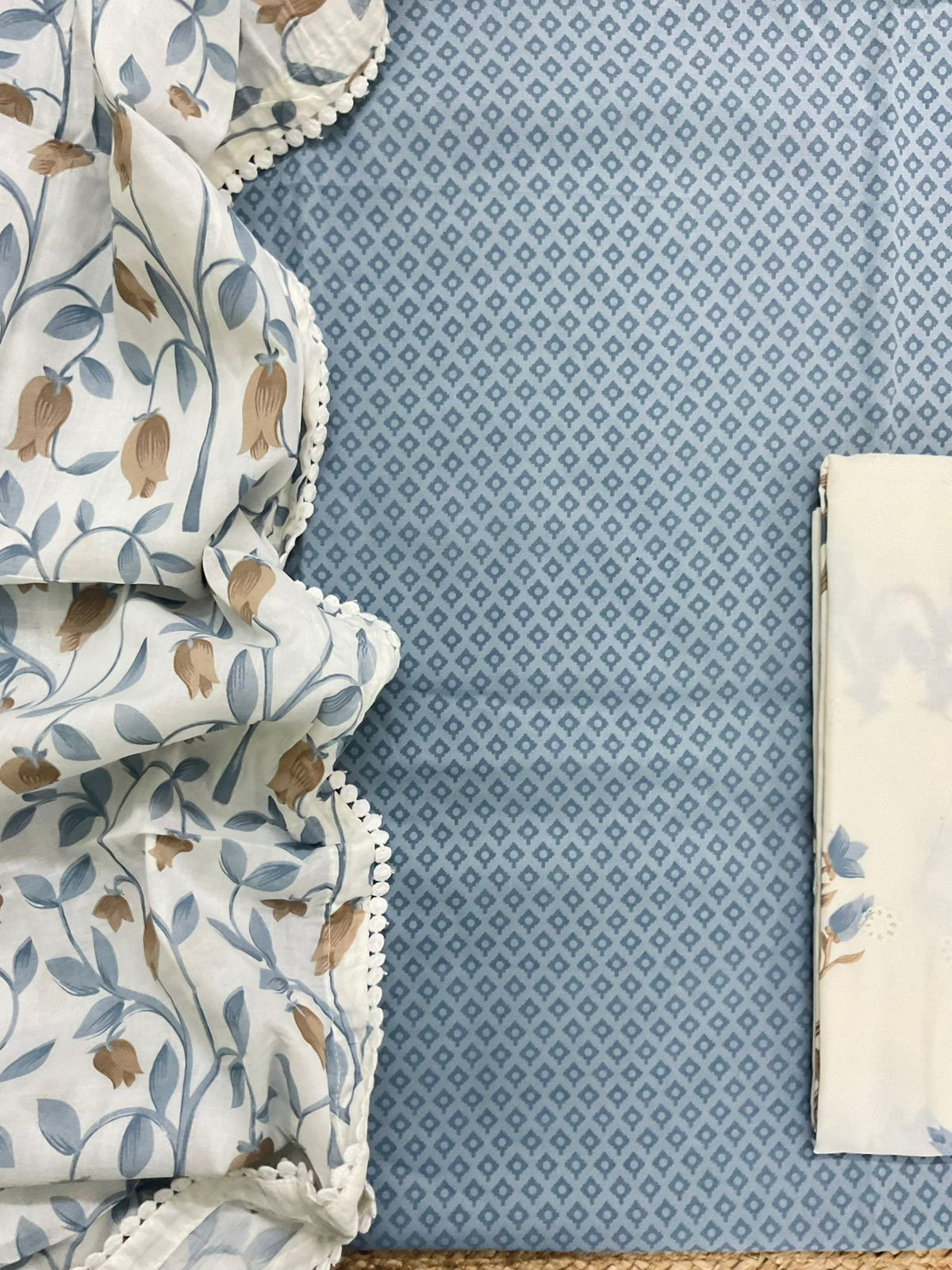 Pure Cotton Printed Embroidered Suit - Blue