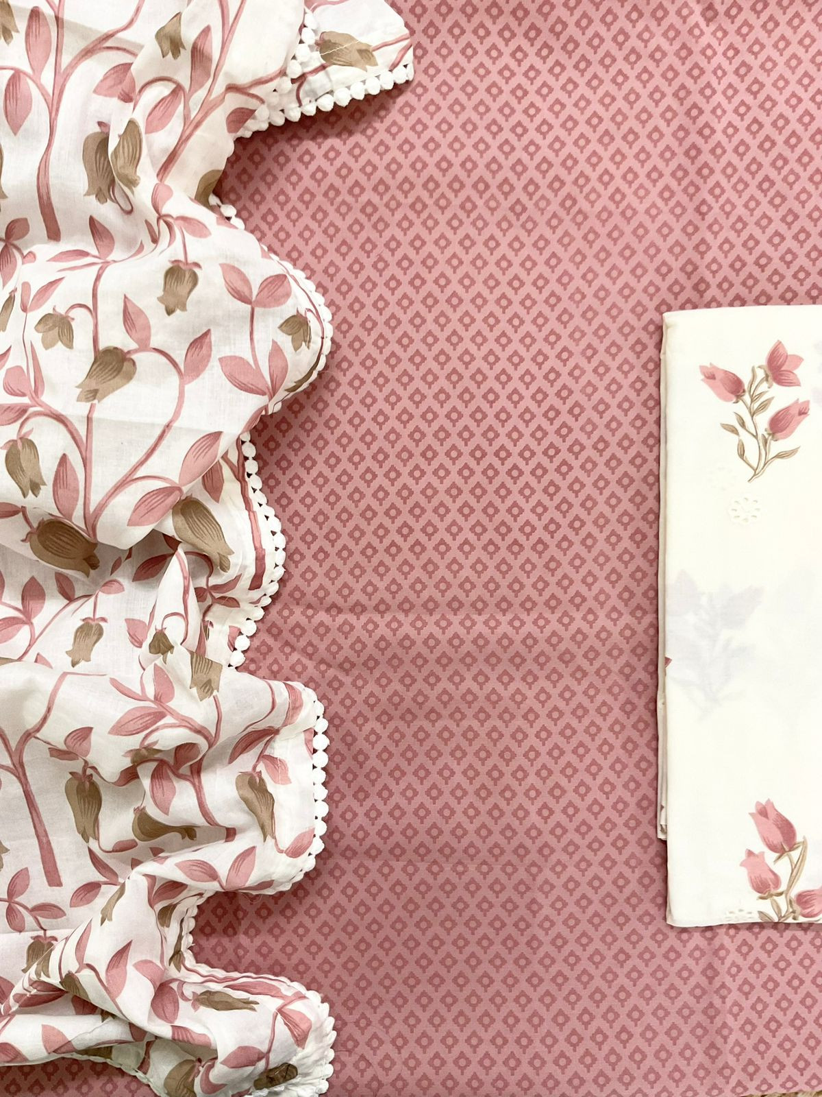 Pure Cotton Printed Embroidered Suit - Peach