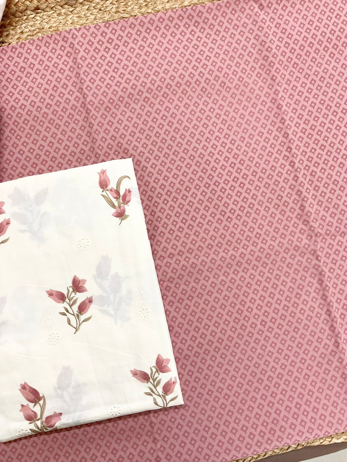 Pure Cotton Printed Embroidered Suit - Peach