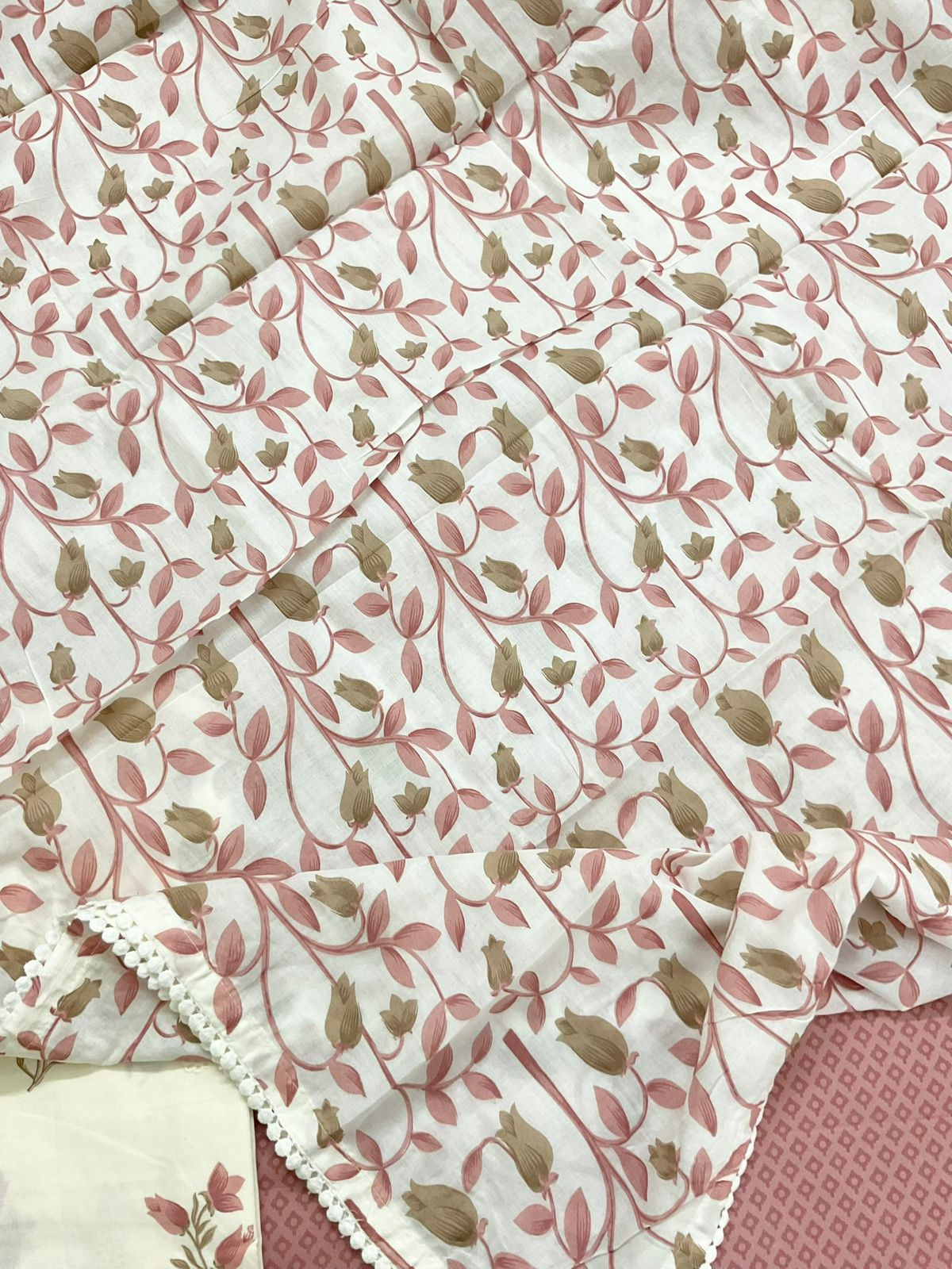 Pure Cotton Printed Embroidered Suit - Peach