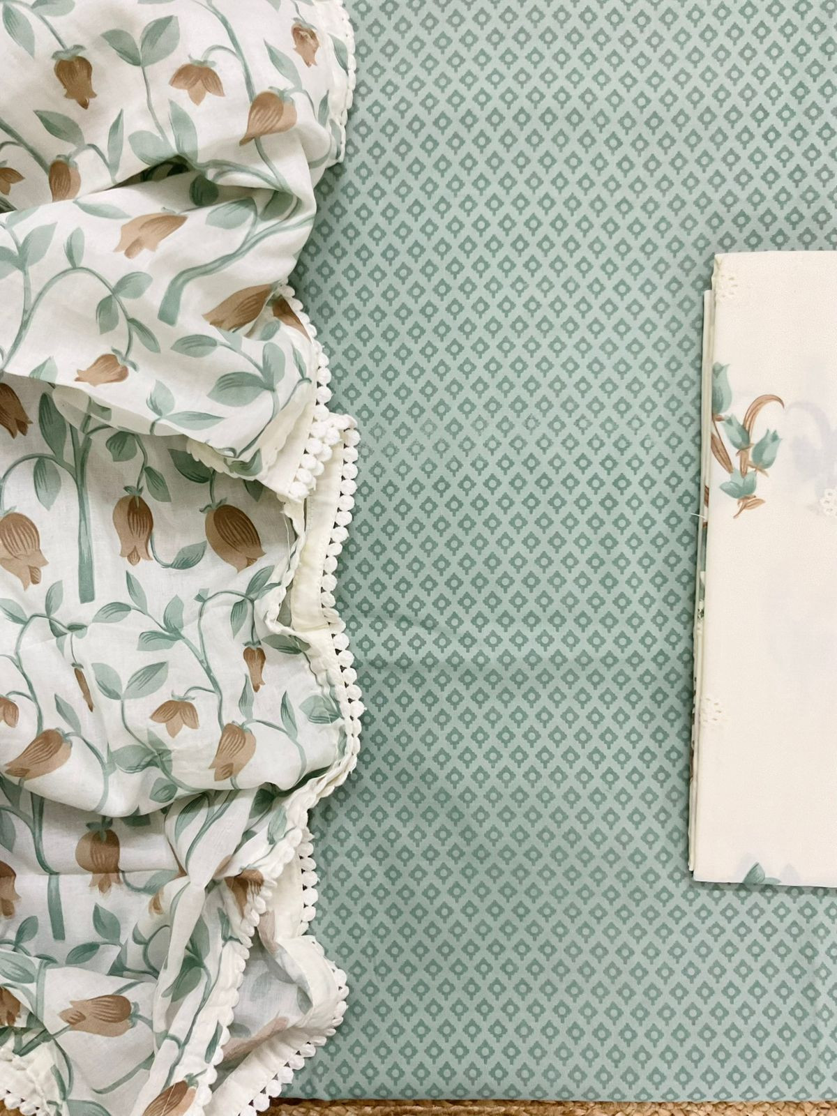 Pure Cotton Printed Embroidered Suit - Green