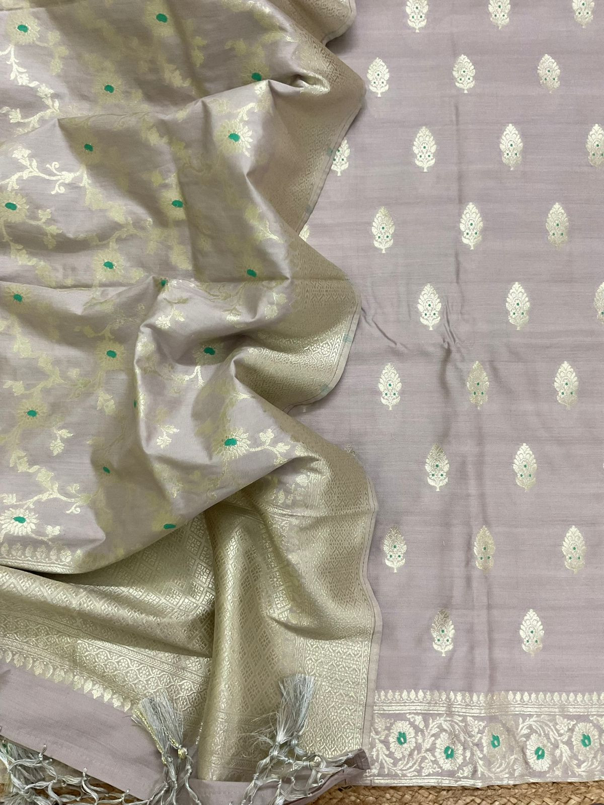 Pure Chanderi Silk Banarasi Weaved Suit - Lilac