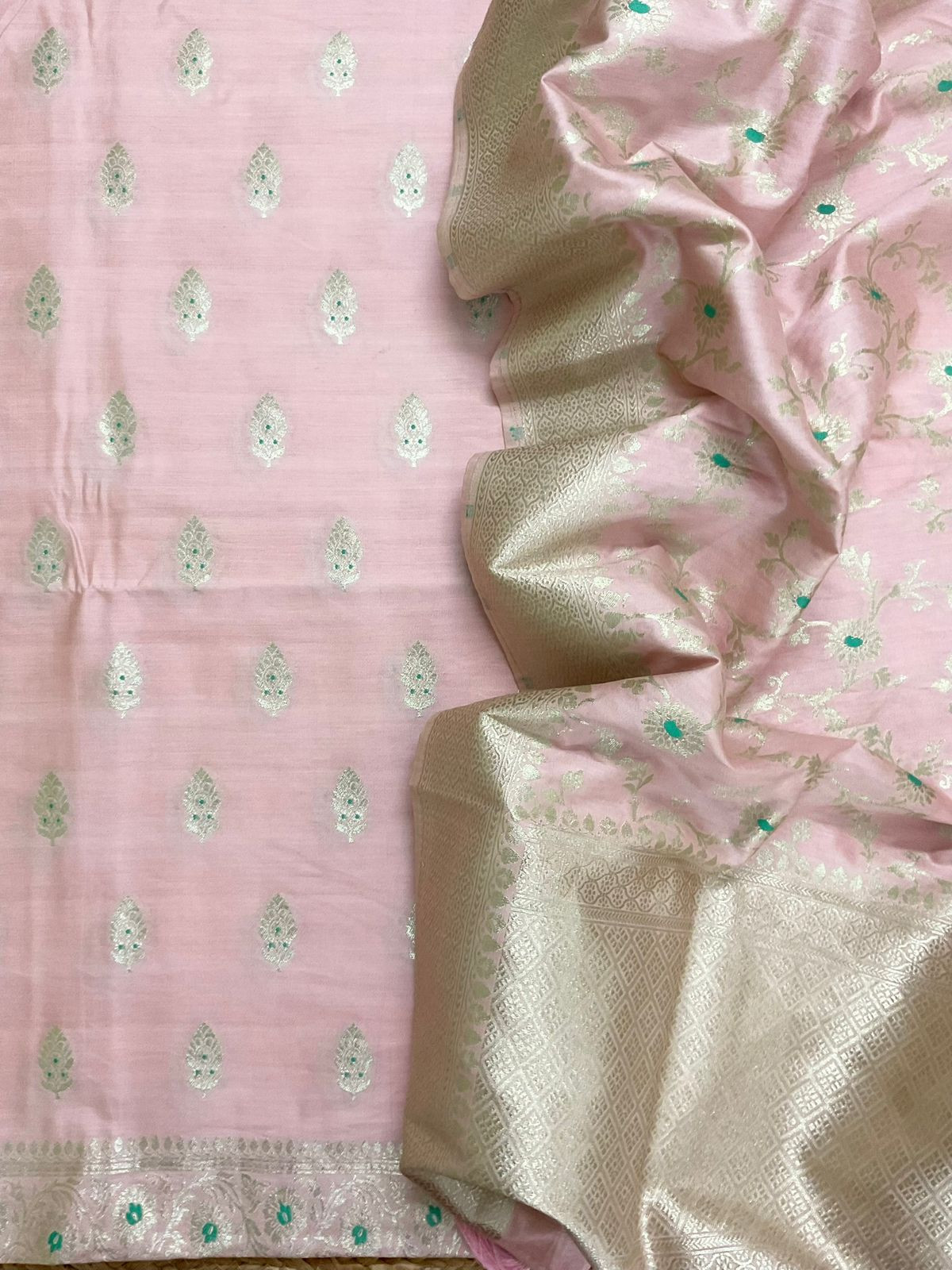 Pure Chanderi Silk Banarasi Weaved Suit - Pink